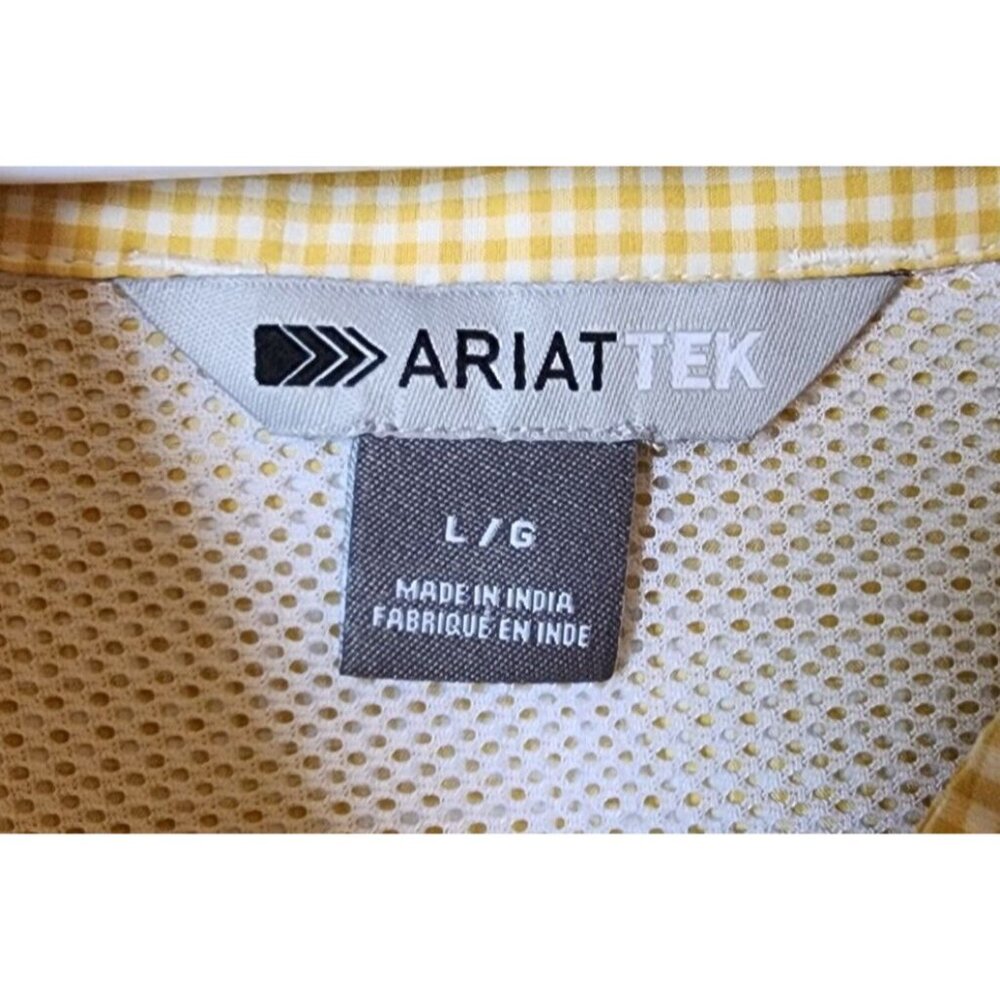 AriatTek Lightweight Long Roll Tab Sleeves Button Up Shirt Yellow Gingham Size L - Picture 5 of 13